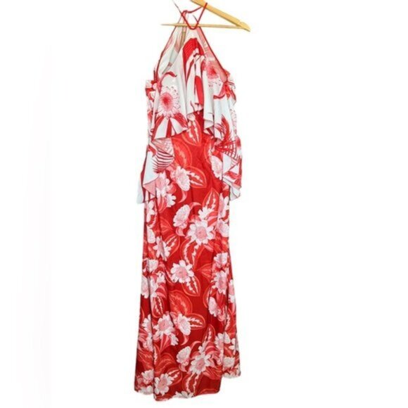 NWT Jenifer Lopez for Marciano Ruffle Long Red Floral Maxi Dress Women Size XS - Picture 3 of 11